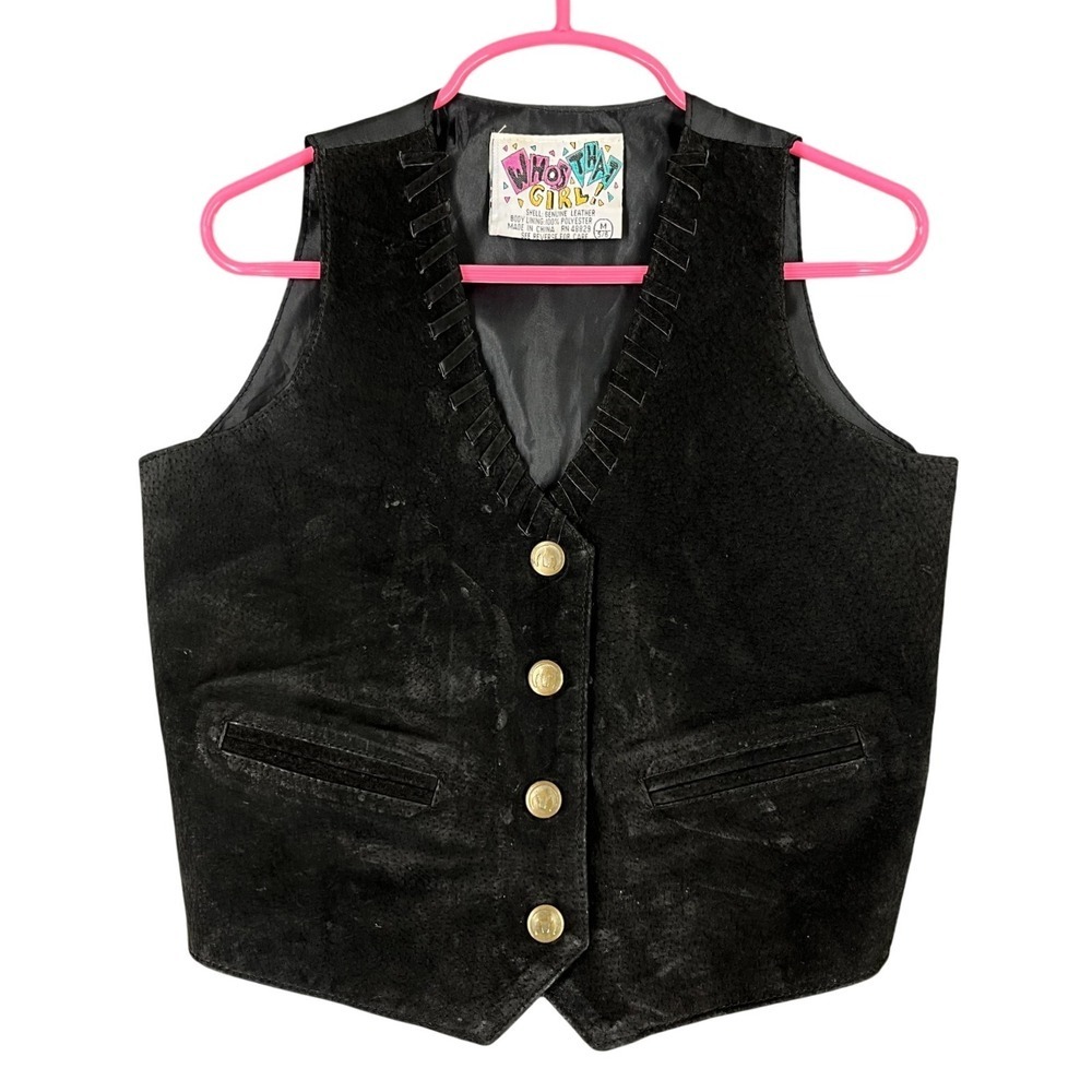 Whos That Girl 90s Y2K‎ Grunge Retro Vintage Streetwear Leather Vest Girls M
